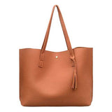 Women  Leisure Pure Color PU Tote Bag Handbag