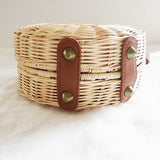 Women Rattan Bag Casual Crossbody Bag Round Beach Bag