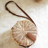 Women Rattan Bag Casual Crossbody Bag Round Beach Bag