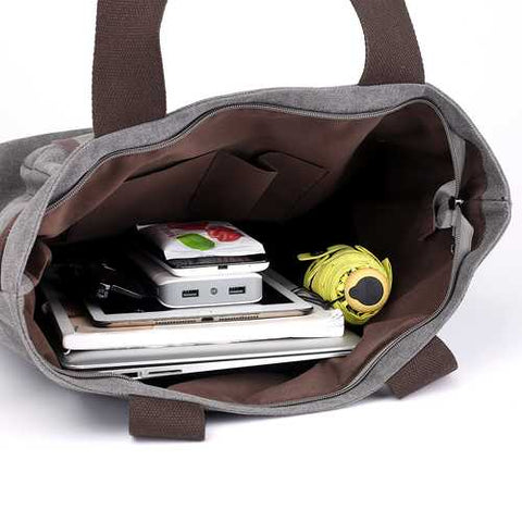 KVKY Front Pockets Canvas Handbags Vintage Shoulder Bags
