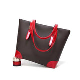 Women Casual Pu Leather Handbag Patchwork Tote