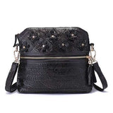 Genuine Leather Flower Decorational Shell Crossbody Bag