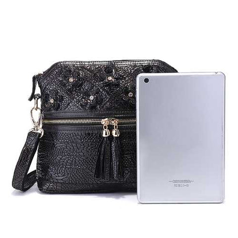 Genuine Leather Flower Decorational Shell Crossbody Bag