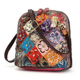 Women Genuine Leather Patchwork Floral Crossbody Bag