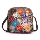 Women Genuine Leather Patchwork Floral Crossbody Bag