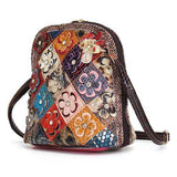 Women Genuine Leather Patchwork Floral Crossbody Bag