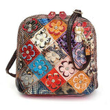 Women Genuine Leather Patchwork Floral Crossbody Bag