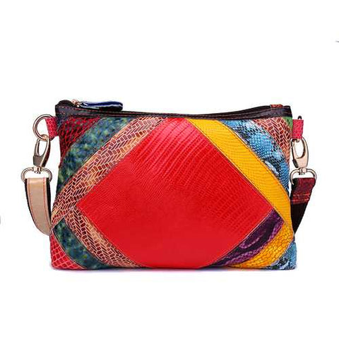 Women Genuine Leather Patchwork Stitching Crossbody Bag