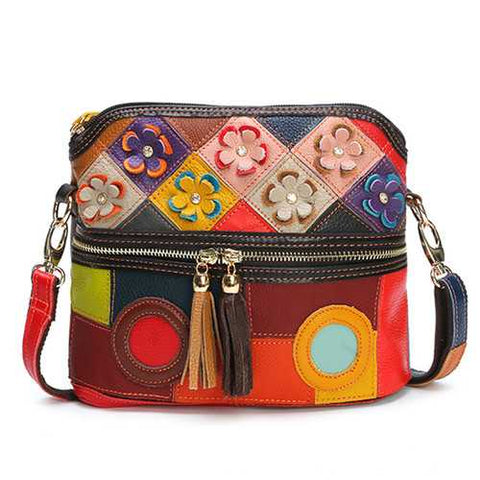 Women Genuine Leather Floral Crossbody Bag Vintage Bag