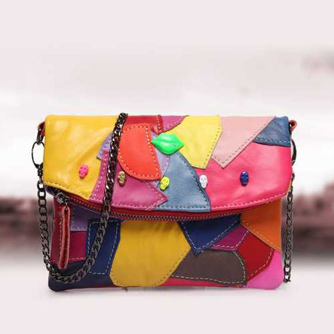 Women Genuine Leather Patchwork Stitching Crossbody Bags