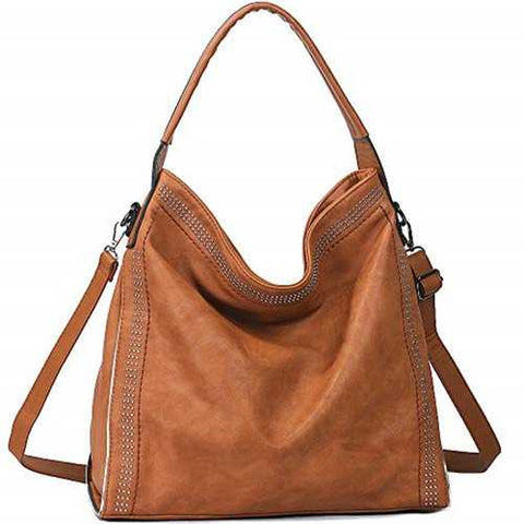 Brenice Rivet Decoration Handbag Women Large Capacity Women PU Leather Shoulder Crossbody Bag
