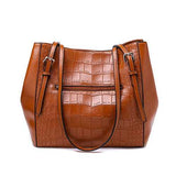 Women Crocodile Pattern Oil Wax Handbag Bucket Bag