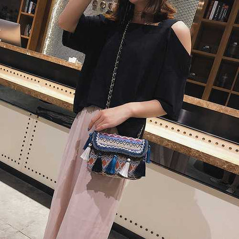 Women Tassel Bohemian Shoulder Bag Crossbody Bags Travel Bag