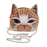 Women Cute Cartoon Cat Head Pattern Shoulder Bag Chain Cross Body Bag