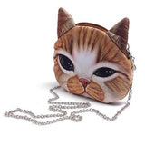 Women Cute Cartoon Cat Head Pattern Shoulder Bag Chain Cross Body Bag