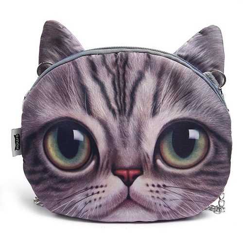 Women Cute Cartoon Cat Head Pattern Shoulder Bag Chain Cross Body Bag