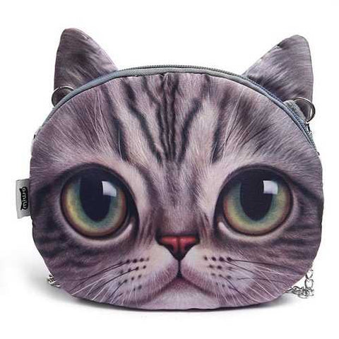 Women Cute Cartoon Cat Head Pattern Shoulder Bag Chain Cross Body Bag