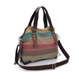Women Casual Stripe Canvas Handbags Micro-Fibric Leather Sho