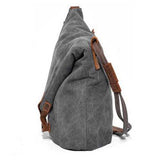 Ekphero Women Men Canvas Crazy Horse Gray Button Shoulder Bags Cowhide Casual Crossbody Bags