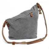 Ekphero Women Men Canvas Crazy Horse Gray Button Shoulder Bags Cowhide Casual Crossbody Bags