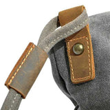 Ekphero Women Men Canvas Crazy Horse Gray Button Shoulder Bags Cowhide Casual Crossbody Bags