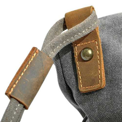 Ekphero Women Men Canvas Crazy Horse Gray Button Shoulder Bags Cowhide Casual Crossbody Bags