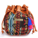 Women Bohemia Canvas Bucket Bags Drawstring Crossbody Bags Shoulder Bags